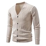 Strickjacken Herren V Neck Jacquard Strickpulli Mit Knöpfen Reine Farbe Feinstrick Cardigan Regular...