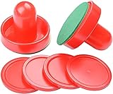 Air Hockey Pushers, 2 Stück 60mm Air Hockey Tisch Filzschieber mit 4 Stück Roten Pucks für Ersatz...