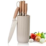 Messer Set, 6-teiliges Khaki Scharfes Messerblock Set für Küche, Antihaft Rutschfestes...
