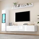 Kebnor TV Wohnwand Set 3-teilig LED Beleuchtung Hochglanz Weiß Wohnzimmer Möbel Set Frontale...