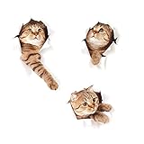 Peakpet 3 Stück Wandaufkleber Wanddeko Süße 3D Katze Wandtattoo Wandsticker Wandbilder für...