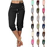 EMATOP Jogginghose Damen 3/4 Lang Baumwolle Sporthose Casual Capri Hose Leicht Einfarbig Laufhose...