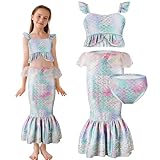 AYBUY Mädchen Badeanzug 3-teilig, Mädchen Cosplay Bikini Set mit langem Rock Bademode, Bustier...