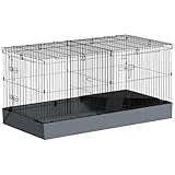 PawHut Kleintierkäfig, Kaninchenkäfig mit Trennwand, Rampe, Kleintierstall mit Stoffboden,...