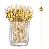 SOSPIRO 200 Stück Cocktailspieße Naturholzspieße mit Gold Acrylperle Holz Zahnstocher...