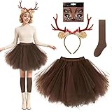 HuaMuDM Rentier Karneval Damenkostüm,Rentier Kostüm Damen Set,Rentierköpfe,Aufkleber,...