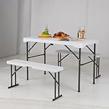 COSTWAY Bierzeltgarnitur klappbar, 3-teilige Biertischgarnitur, 2 x Bierbänke & 1 x Biertisch,...