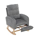 SHUGUANG Schaukelsessel mit Ausziehbarer Fußstütze, Schaukelstuhl mit Holzgestell und hohe...