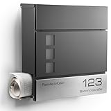 NewHabitat I Moderner Briefkasten Anthrazit mit Zeitungsfach - Wandbriefkasten personalisiert mit...