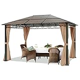 TOOLPORT Gartenpavillon 3x4 m wasserdicht ALU Deluxe Pavillon mit 4 Seitenteilen Partyzelt in Taupe...