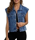 ETOSELL Jeans-Weste für Damen, klassische Denim-Weste, ärmellose Jacken mit Taschen,...