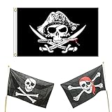 3 Stück Schädel Fahne, Piratenparty-Flagge, Jolly Roger Flagge,Gelten für Halloween-Dekoration,...