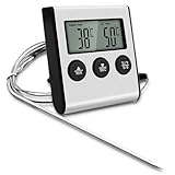 Greluma 1 Stück Digitales LED-Thermometer mit Sonde, Lebensmittelthermometer mit Timer-Funktion,...