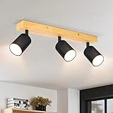 Ketom Deckenstrahler LED Schwarz - Deckenlampe Strahler Holz - Deckenstrahler 3 Flammig - LED...