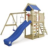 WICKEY Spielturm Klettergerüst MultiFlyer mit Schaukel & Blauer Rutsche, Outdoor Kinder Kletterturm...