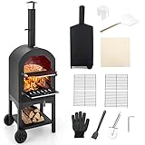 COSTWAY Pizzaofen Outdoor, holzbefeuerter Pizza Ofen mit eingebautem Thermometer, praktischem Griff,...