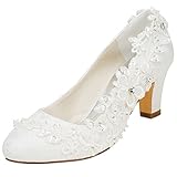 Emily Bridal Brautschuhe Frauen Seide wie Satin Stämmiger Absatz Absatzschuhe mit Stich Spitzen...