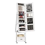 Thaookte Schmuckschrank Mit Spiegel Auf Füßen, Abschließbar, Schmuckaufbewahrung, Um 360°...