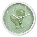 Hama Kinder Wanduhr Cebu (ohne Tickgeräusche, analoge Quarzuhr geräuscharm, Ø 25cm, Dinosaurier...