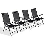 CCLIFE Gartenstühle Alu 4er Set,Gartenstuhl Hochlehner Klappbar, Balkonstühle 7-Fach Verstellbar...