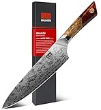 SHAN ZU Damast Küchenmesser Kochmesser, Japanisches Damastmesser aus SG2-Pulverstahl,...