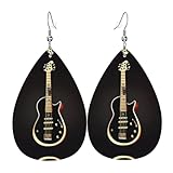 Schwarze Gitarre gemusterte Lederohrringe - Damenohrringe, geeignet für den Alltag, Partys,...
