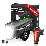 BOLEi LED Fahrradlicht Set 100 LUX | StVZO Zugelassen Fahrradlampe |Fahrradbeleuchtung USB Aufladbar...
