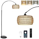 Rayofly Bogenlampe Wohnzimmer Stehlampe, Boho Stehlampe mit Rattan Lampenschirm, Vintage Stehleuchte...