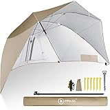 HOMECALL Strandschirm mit Fenster und Windschutz - UV-beständiges Polyester - Khaki