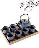 DUJUST japanische Porzellan Teeservice, einzigartiges chinesisches Teeservice Set, hellblau