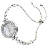 SOLUSTRE Elegante Damenuhr mit Strasssteinen und Rundem Zifferblatt Silberfarbene Quarzuhr mit...