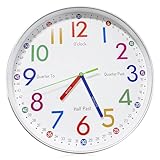 GBKDQQ 30CM Kinder Wanduhr Lautlos Ohne Tickgeräusche - Bunte Lernuhr für Kinderzimmer - Analoge...
