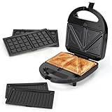 Sandwichmaker 3 in 1, Sandwichtoaster, Kontaktgrill, Waffeleisen 3 in 1, 3 Abnehmbare,...