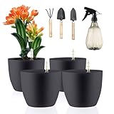 LangRay 4er-Set Blumentopf mit Wasseranzeiger, 15.5x13cm Klein Kunststoff Pflanztopf...