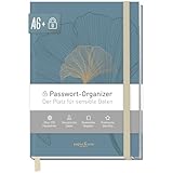 paper&you® Passwortbuch A6+ mit Register A-Z 'Blue Ginkgo' für 320 Zugangsdaten, Passwort-Manager...