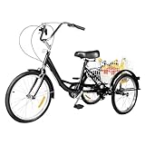 Mqwdxzfes 20 Zoll Dreirad für Erwachsene, 3-Rad-8-Gang-Seniorenfahrrad mit Einkaufskorb, Outdoor...