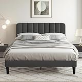 VECELO Polsterbett 140 x 200 cm Doppelbett mit Höhenverstellbarem Kopfteil, Stabiler Bettrahmen mit...