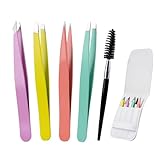 Alyvisun 5 Pcs Tragbar Pinzette, Professioneller Edelstahl Pinzette Augenbrauen Zupfen,...