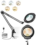 TANYO 10X Lupe mit Licht und Klemme, 84 LEDs Lupenlampe mit 5 Farbmodi und 10 Helligkeitsstufen,...