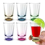 Bunte Shotgläser - 6 x 2,5 cl Kleine Schnapsgläser Set mit schwerem Boden - Ideale Tequila...