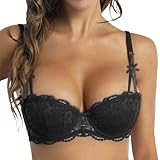 Dirndl BH Push Up Extrem für Kleine Brüste Schwarz Damen Balconette BH mit Spitze Sexy Halbschalen...