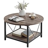 YITAHOME Runder Couchtisch, 80x80x46cm Rustikaler Wohnzimmertisch aus Holz für Wohnzimmer mit...