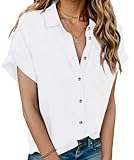 Hotouch Damen Hemd Freizeit Bluse Baumwolle Kurzarm Hemdbluse Elegant Blusenshirt zum Knöpfen...