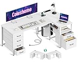 Coleshome Schreibtisch mit Stoff Schubladen, Umkehrbarer Schreibtisch L Form mit Aktenschublade,...