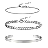 kelav Armband Herren Silber Edelstahl,3 Stücke Armbänder Cuban Link Kette set Stapelbar Dünne...
