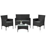 Juskys Polyrattan Sitzgruppe Fort Myers 4 Personen mit 2er Sofa, 2 Stühle, Tisch & Sitzkissen...