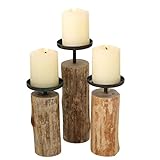 Boltze Kerzenständer Tempe (3-teiliges Set, Kerzenhalter aus Holz + Metall, stilvolles Design,...