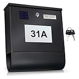 TÄGA TG-2214S Solar Briefkasten anthrazit mit beleuchteter Hausnummer, Automatische...