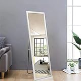 AUFHELLEN Standspiegel mit Weiß Rahmen aus Holz 140x50cm HD Groß Ganzkörperspiegel mit Haken für...