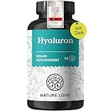 NATURE LOVE® Hyaluronsäure Kapseln mit Zink - Hochdosiert mit 500mg Hyaluron - Vegan - 90 Stück...